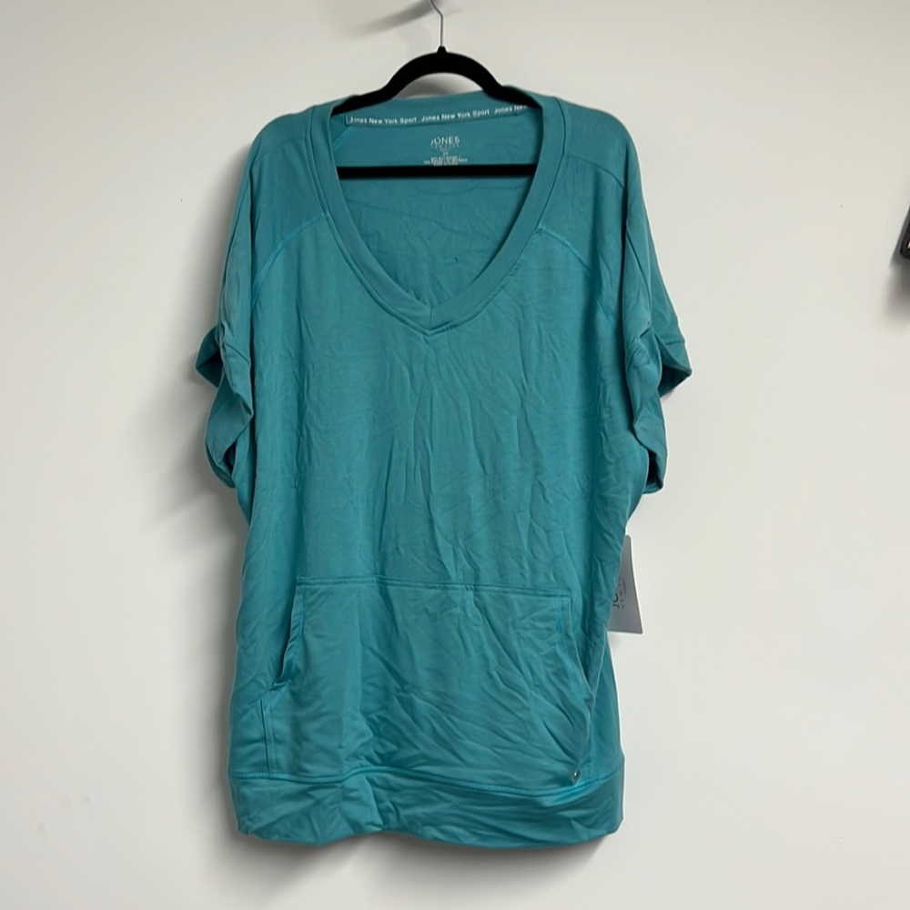 New York Jones Active Sport Top with Pockets. Size 3X. Color Teal.